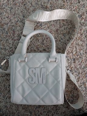 Steve Madden White Quilted Top-Handle Satchel with Detachable Strap